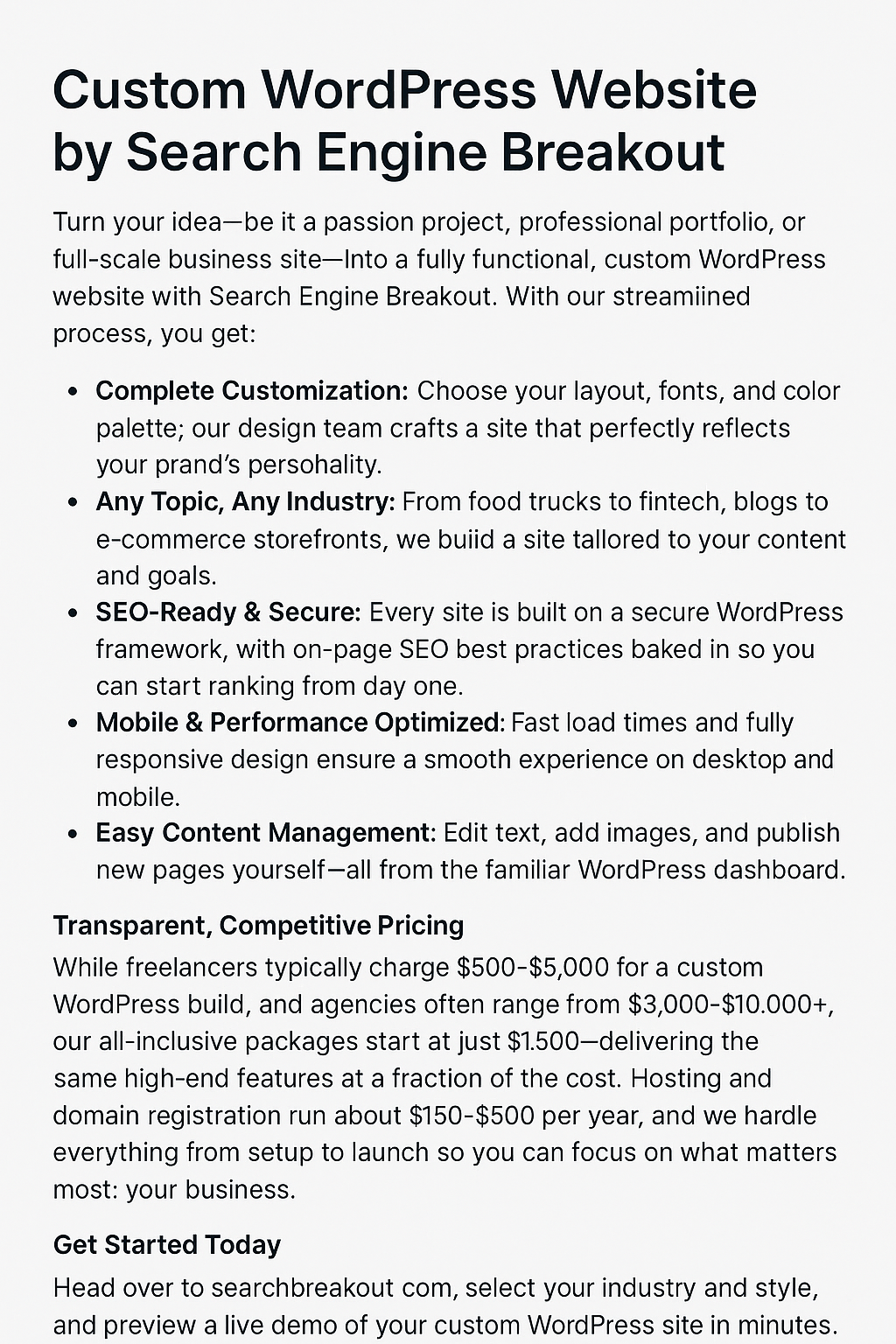 Custom WordPress Website by Search Engine Breakout